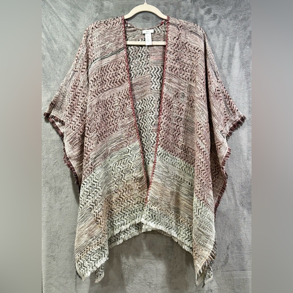 Pure Jill Womens Open Cardigan Sweater Poncho Dusty Rose Fringe One Size